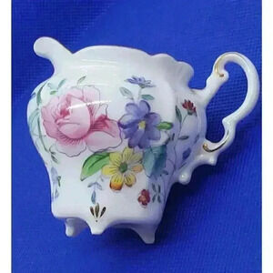 Vintage Mini Pitcher Creamer Syrup Vase Fine China Flowers Rosetti Japan 1950